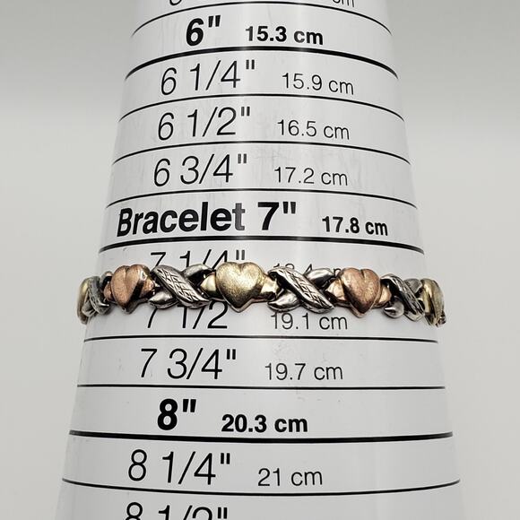 925 Sterling Silver Turkey Vermeil 10K Gold Hugs & Kisses Linked Bracelet 7.25 - Picture 7 of 8